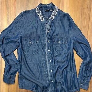 Soho Blue Denim Shirt with Chic Collar Detail